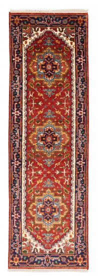Bordered  Traditional Red Runner rug 8-ft-runner Indian Hand-knotted 377889