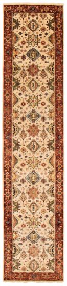 Bordered  Traditional Ivory Runner rug 12-ft-runner Indian Hand-knotted 354967