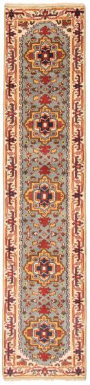 Bordered  Traditional Blue Runner rug 12-ft-runner Indian Hand-knotted 369935