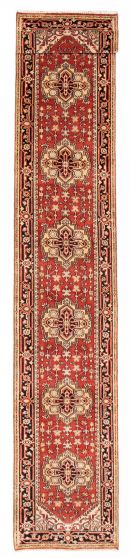 Bordered  Traditional Brown Runner rug 16-ft-runner Indian Hand-knotted 378942