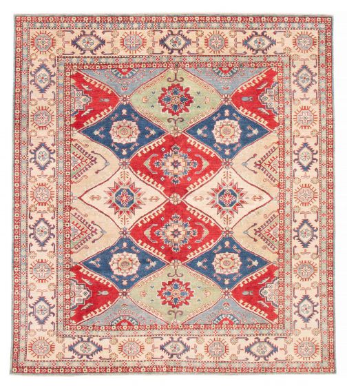 Bordered  Geometric Red Area rug Square Afghan Hand-knotted 378389
