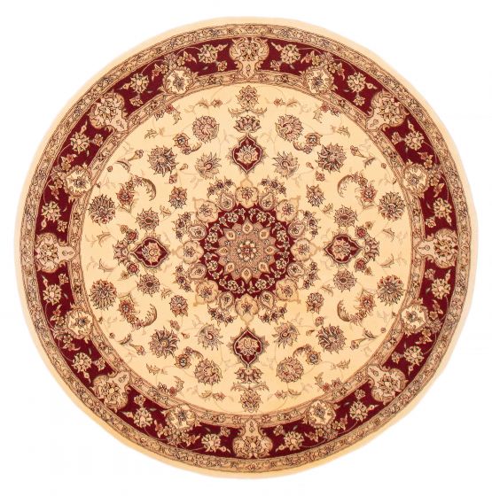 Bordered  Traditional Ivory Area rug Round Chinese Hand Tufted 392024