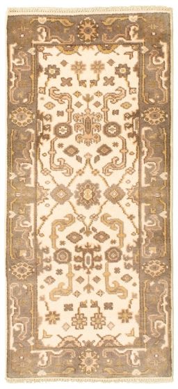 Bordered  Traditional Ivory Runner rug 6-ft-runner Indian Hand-knotted 345205
