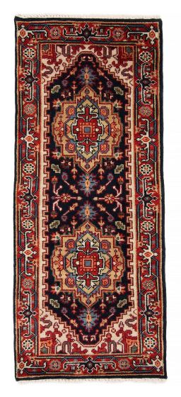 Bordered  Traditional Blue Runner rug 6-ft-runner Indian Hand-knotted 377940