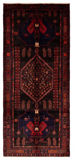 Geometric  Tribal Black Runner rug 11-ft-runner Turkish Hand-knotted 394178