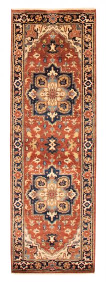 Bordered  Traditional Brown Runner rug 8-ft-runner Indian Hand-knotted 370129
