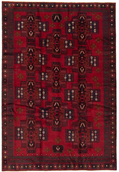 Bordered  Tribal Red Area rug 6x9 Afghan Hand-knotted 326288