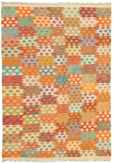 Flat-weaves & Kilims  Geometric Ivory Area rug 6x9 Turkish Flat-weave 329413