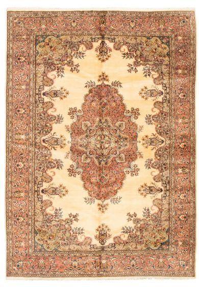 Bordered  Traditional Ivory Area rug 6x9 Turkish Hand-knotted 347552