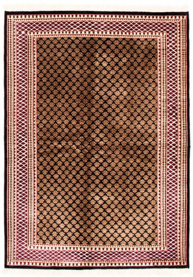 Bordered  Tribal Black Area rug 4x6 Indian Hand-knotted 348728