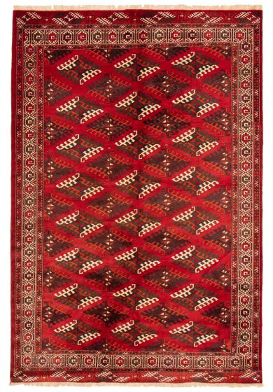 Bordered  Tribal Red Area rug 6x9 Turkemenistan Hand-knotted 358573
