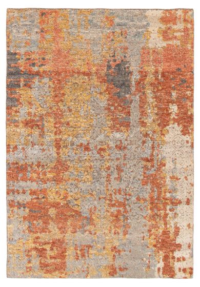 Carved  Contemporary Grey Area rug 5x8 Indian Hand-knotted 364797