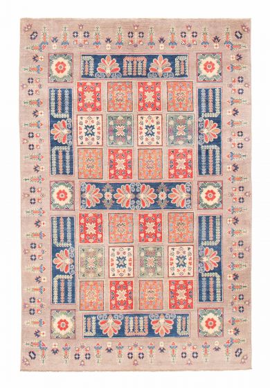 Bordered  Geometric Ivory Area rug 5x8 Afghan Hand-knotted 381975