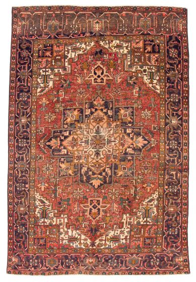 Bordered  Vintage/Distressed Red Area rug 8x10 Turkish Hand-knotted 384898