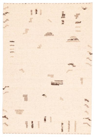 Flat-weaves & Kilims Transitional Ivory Rectangle 5x8 Indian Flat-Weave 423928