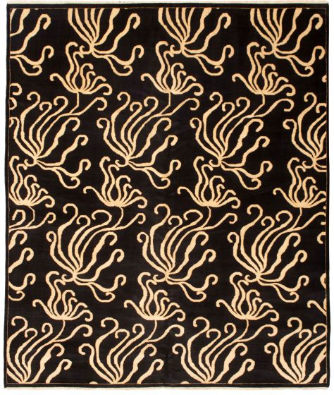 Casual  Transitional Black Area rug 6x9 Indian Hand-knotted 164704