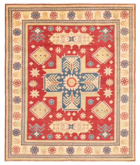 Bordered  Traditional Red Area rug 6x9 Afghan Hand-knotted 363620