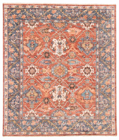 Bordered  Traditional Brown Area rug 6x9 Indian Hand-knotted 377576