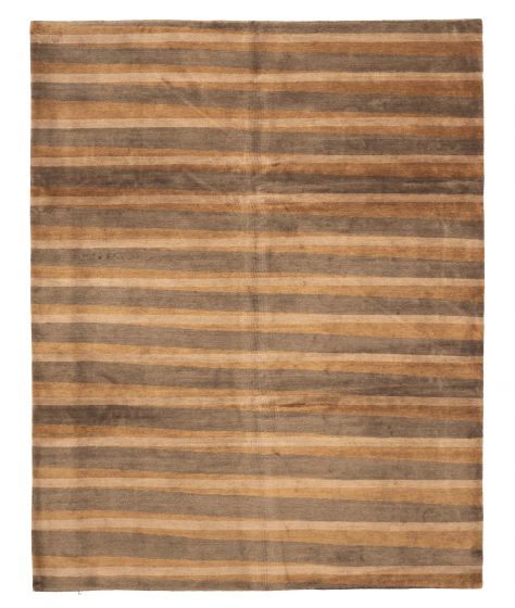 Stripes Transitional Brown Rectangle 8x10 Nepal Hand-knotted 427660