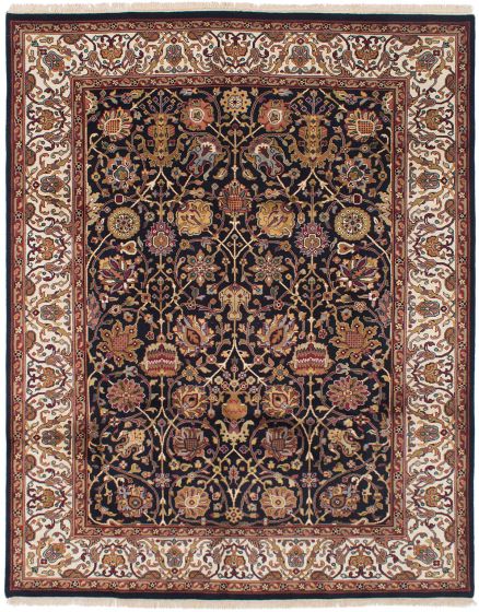 Bordered  Traditional Black Area rug 6x9 Indian Hand-knotted 285694