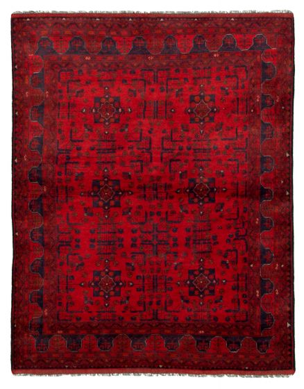 Bordered  Tribal Red Area rug 4x6 Afghan Hand-knotted 329143