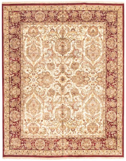 Bordered  Traditional Ivory Area rug 12x15 Indian Hand-knotted 339196