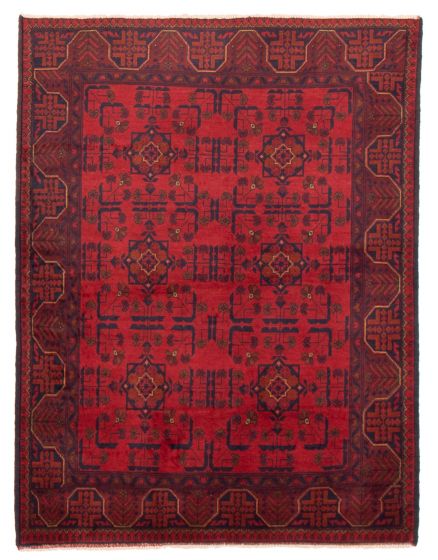 Bordered  Traditional Red Area rug 4x6 Afghan Hand-knotted 359500