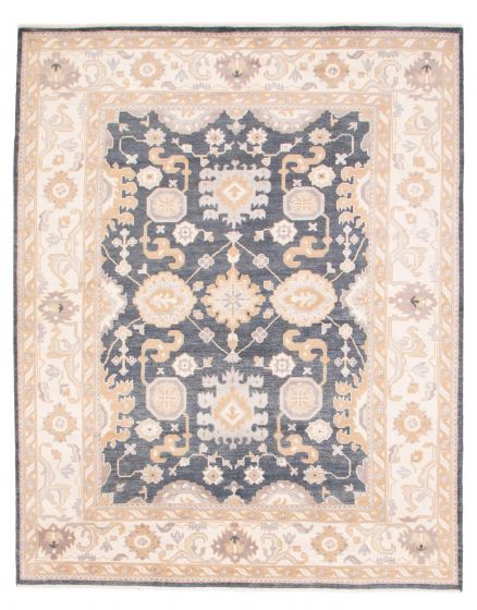 Bordered  Traditional Grey Area rug 9x12 Indian Hand-knotted 377476