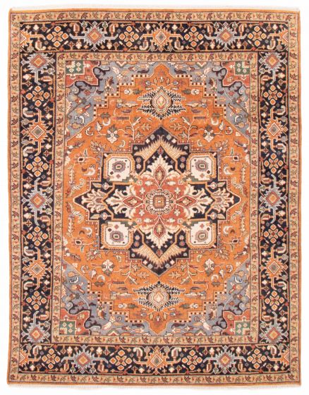 Bordered  Traditional Brown Area rug 6x9 Indian Hand-knotted 377519