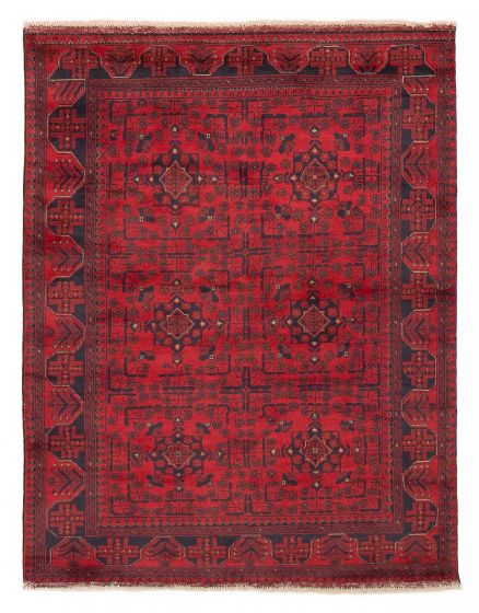 Bordered  Traditional Red Area rug 4x6 Afghan Hand-knotted 377836
