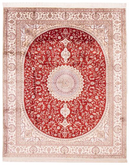 Bordered  Traditional Red Area rug 6x9 Chinese Hand-knotted 388063