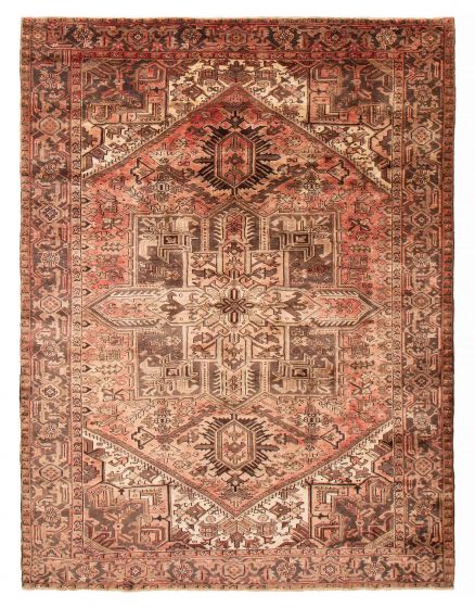 Geometric  Vintage Brown Area rug 8x10 Turkish Hand-knotted 391021