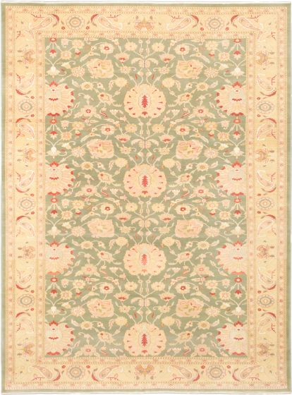 Bordered  Floral Green Area rug 10x14 Turkish Hand-knotted 281287