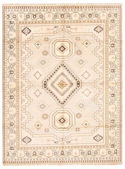 Bordered  Traditional Grey Area rug 9x12 Indian Hand-knotted 310322