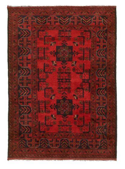 Bordered  Tribal Red Area rug Unique Afghan Hand-knotted 329615