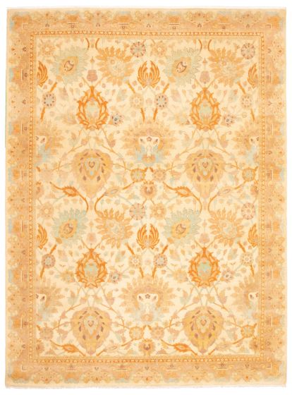 Bordered  Traditional Ivory Area rug 9x12 Pakistani Hand-knotted 341306