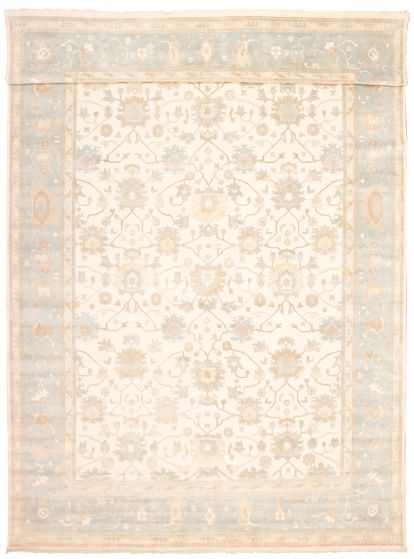 Bordered  Traditional Ivory Area rug Oversize Indian Hand-knotted 345250