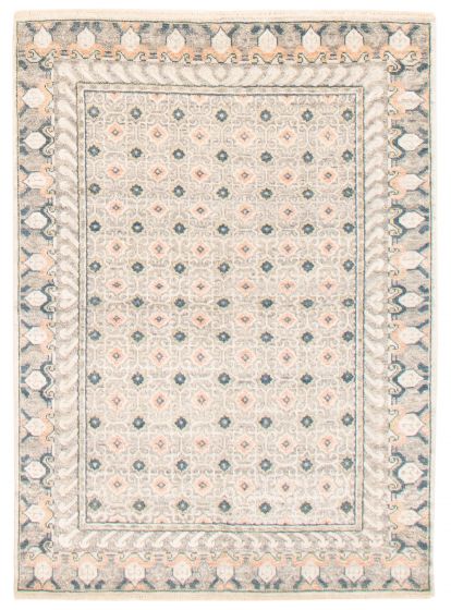 Carved  Transitional Grey Area rug 4x6 Indian Hand-knotted 364817