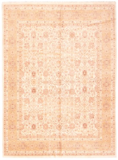 Bordered  Traditional Ivory Area rug 10x14 Afghan Hand-knotted 373865