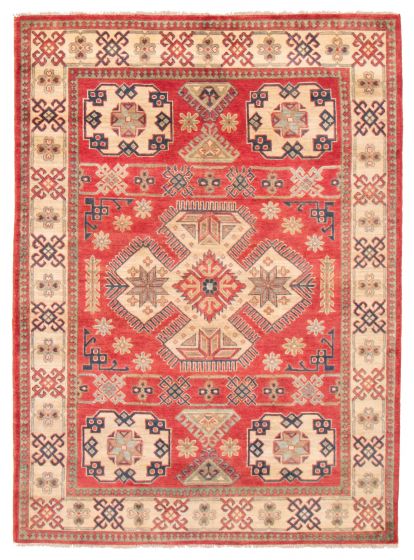 Bordered  Traditional Red Area rug 5x8 Afghan Hand-knotted 377036