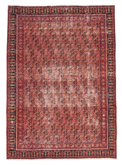 Bordered  Vintage/Distressed Red Area rug 8x10 Turkish Hand-knotted 378093