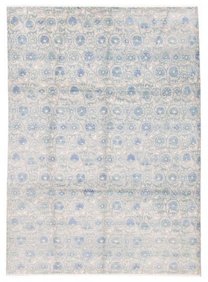 Transitional Grey Area rug 9x12 Indian Hand-knotted 386642