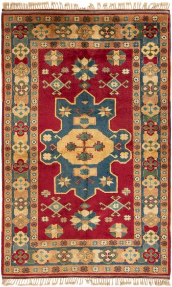 Geometric  Vintage Red Area rug 5x8 Turkish Hand-knotted 303728
