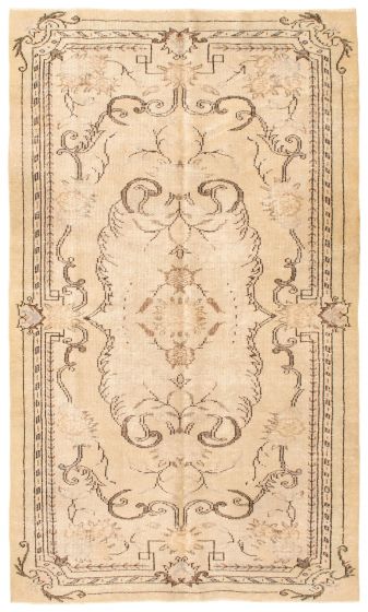 Bordered  Vintage Yellow Area rug 5x8 Turkish Hand-knotted 347713