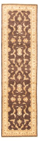 Bordered  Traditional Brown Runner rug 10-ft-runner Afghan Hand-knotted 318034