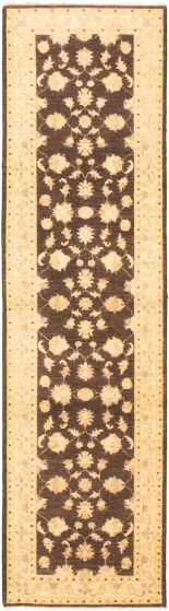 Bordered  Traditional Brown Runner rug 10-ft-runner Pakistani Hand-knotted 318277