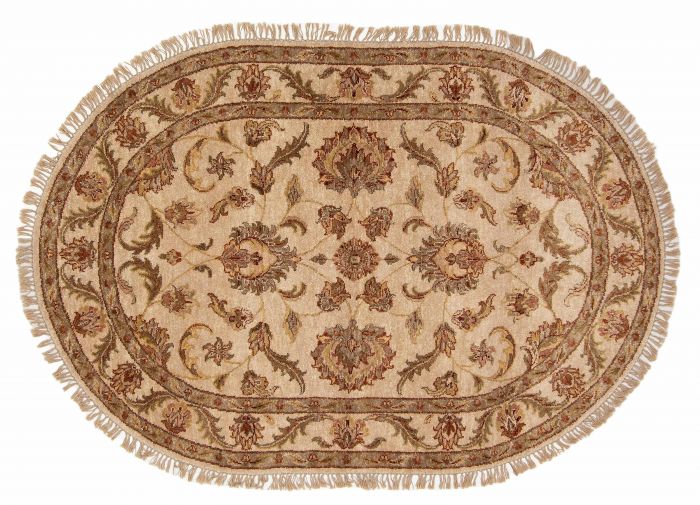 Bordered  Traditional Ivory Area rug 3x5 Indian Hand-knotted 376219