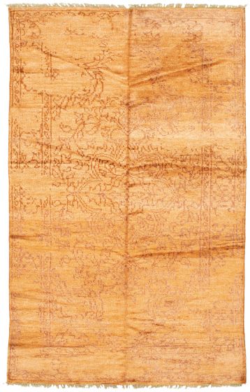 Bordered  Transitional Orange Area rug 5x8 Indian Hand-knotted 306425