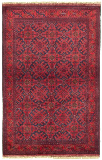 Bordered  Tribal Red Area rug 3x5 Afghan Hand-knotted 328879