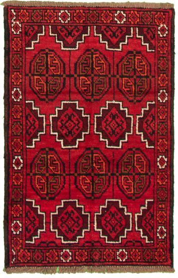 Bordered  Tribal Red Area rug 3x5 Afghan Hand-knotted 332907